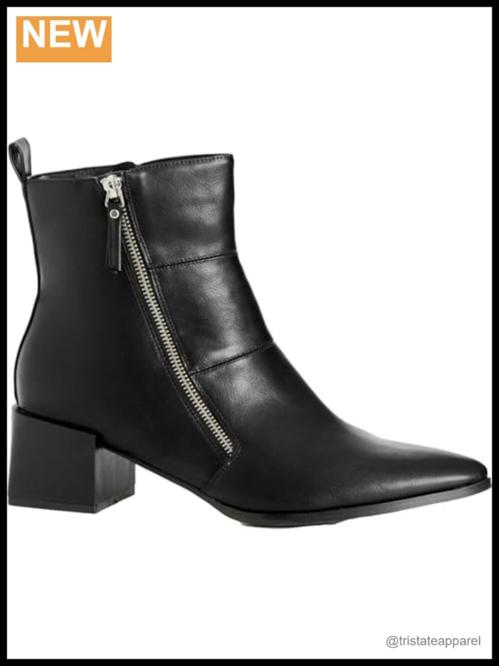 City Chic Wide Fit Yasmin Ankle Boots Women's Pointed Toe Block Heel Zip Faux